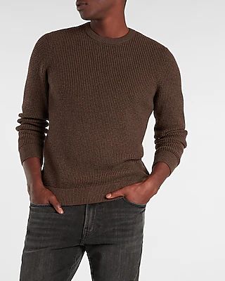 Waffle Knit Crew Neck Sweater Brown Men's S