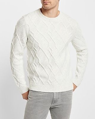 Wool-Blend Cable Knit Crew Neck Sweater