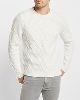 Wool-Blend Cable Knit Crew Neck Sweater Neutral Men's XL