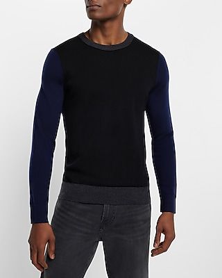 Color Block Merino Wool Crew Neck Sweater Black Men's S