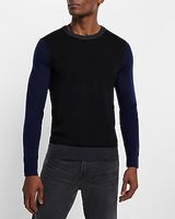 Color Block Merino Wool Crew Neck Sweater Black Men's XL