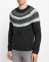 Fair Isle Wool Blend Crew Neck Sweater Gray Men's L