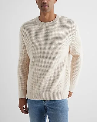 Oversized Cotton-Blend Waffle Knit Sweater Neutral Men's XS