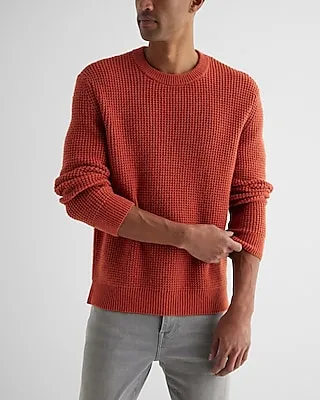 Oversized Cotton-Blend Waffle Knit Sweater Orange Men's S