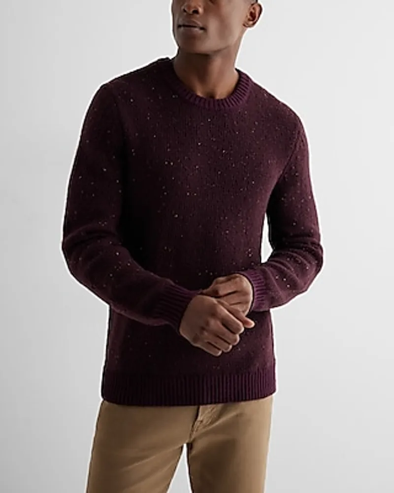 Flecked Wool-Blend Crew Neck Sweater Purple Men's S