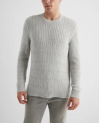 Big & Tall Cable Knit Crew Neck Cotton Sweater Gray Men's XXL
