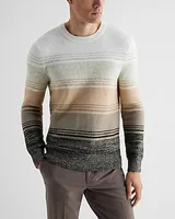 Textured Striped Crew Neck Sweater White Men's L