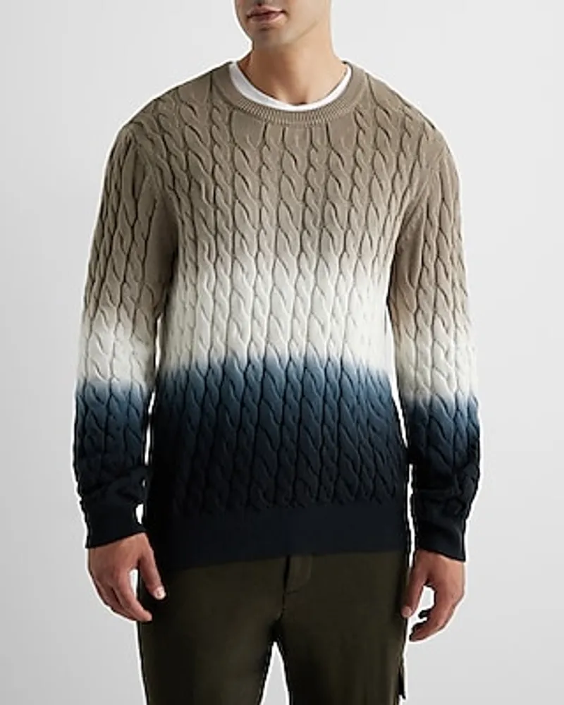 Dip Dyed Cotton Cable Knit Sweater Brown Men