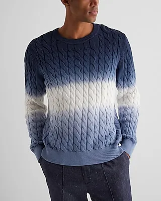 Dip Dyed Cotton Cable Knit Sweater Blue Men's L Tall