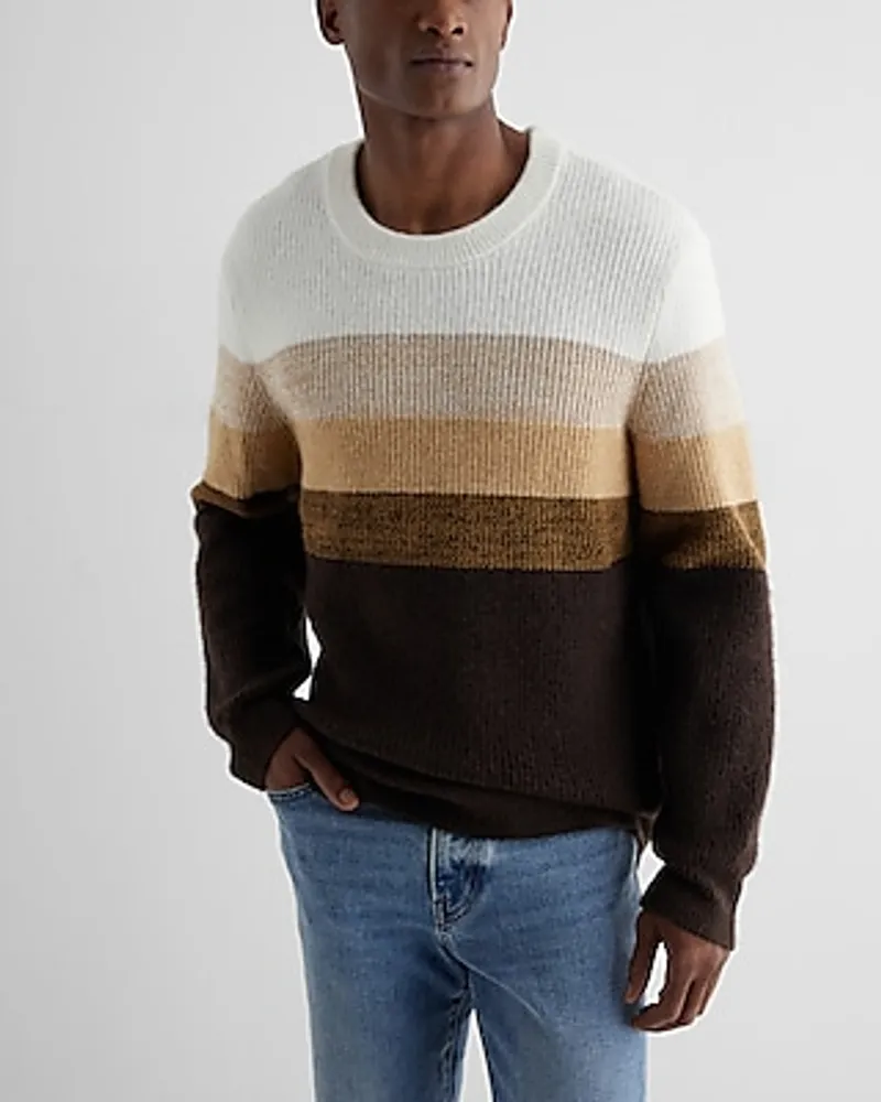 Fuzzy Striped Crew Neck Sweater