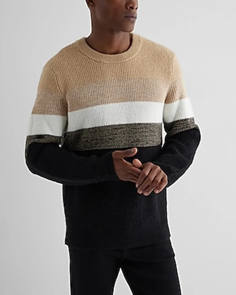 Fuzzy Striped Crew Neck Sweater Neutral Men's S