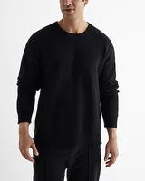 Fuzzy Crew Neck Sweater Black Men's L Tall