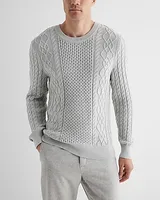 Cotton Cable Knit Crew Neck Sweater Gray Men's XS