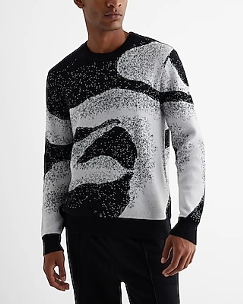 Abstract Cotton Jacquard Crew Neck Sweater