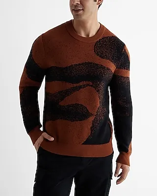 Abstract Cotton Jacquard Crew Neck Sweater Brown Men's M