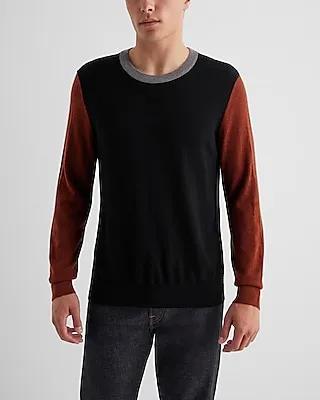 Big & Tall Color Block Crew Neck Merino Wool Sweater Men's XXL