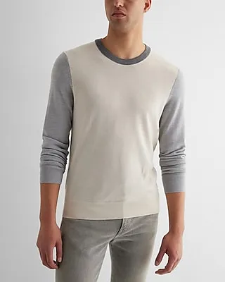 Color Block Crew Neck Merino Wool Sweater Neutral Men's S