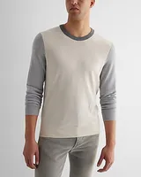 Big & Tall Color Block Crew Neck Merino Wool Sweater Neutral Men's XXL