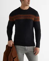 Fuzzy Striped Crew Neck Sweater Black Men's M