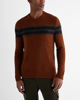 Fuzzy Striped Crew Neck Sweater Brown Men's L