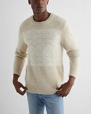 Fuzzy Fair Isle Crew Neck Sweater Neutral Men's XL