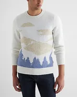 Fuzzy Mountain Landscape Crew Neck Sweater White Men's XS