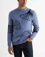 Textured Leaf Print Crew Neck Sweater Blue Men's Tall