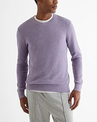 Big & Tall Cotton Ribbed Crewneck Sweater Purple Men's XXL