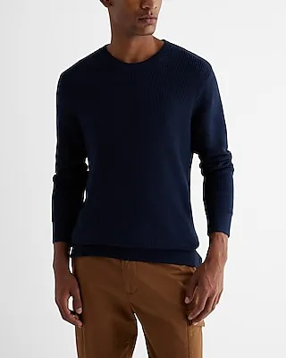 Cotton Ribbed Crewneck Sweater Blue Men's XXL Tall