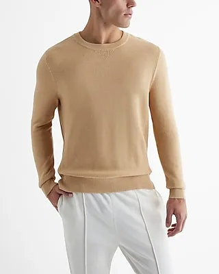 Cotton Textured Stitch Crew Neck Sweater Neutral Men's L