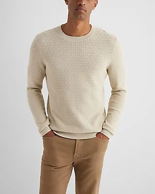 Geo Textured Cotton Crew Neck Sweater Neutral Men's XXL Tall