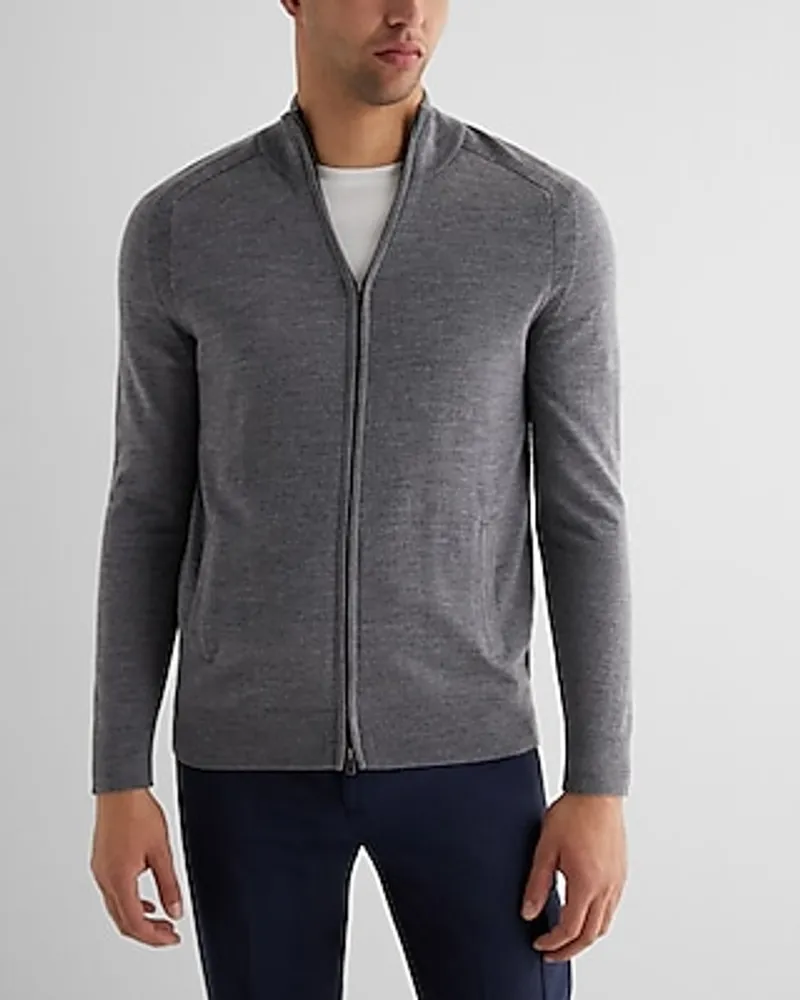 Full Zip Merino Wool Cardigan Gray Men's L Tall