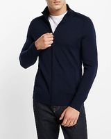 Solid Merino Wool Full Zip Mock Neck Sweater Blue Men's L