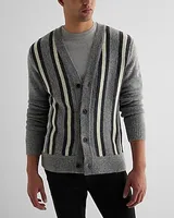 Fuzzy Striped Cardigan Gray Men's XS