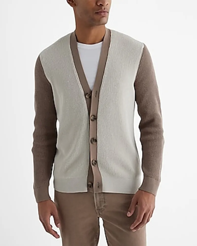 Color Block Cotton Cardigan White Men's