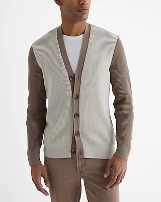 Color Block Cotton Cardigan White Men's