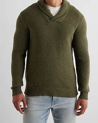 Shawl Neck Cotton-Blend Sweater Green Men's XS