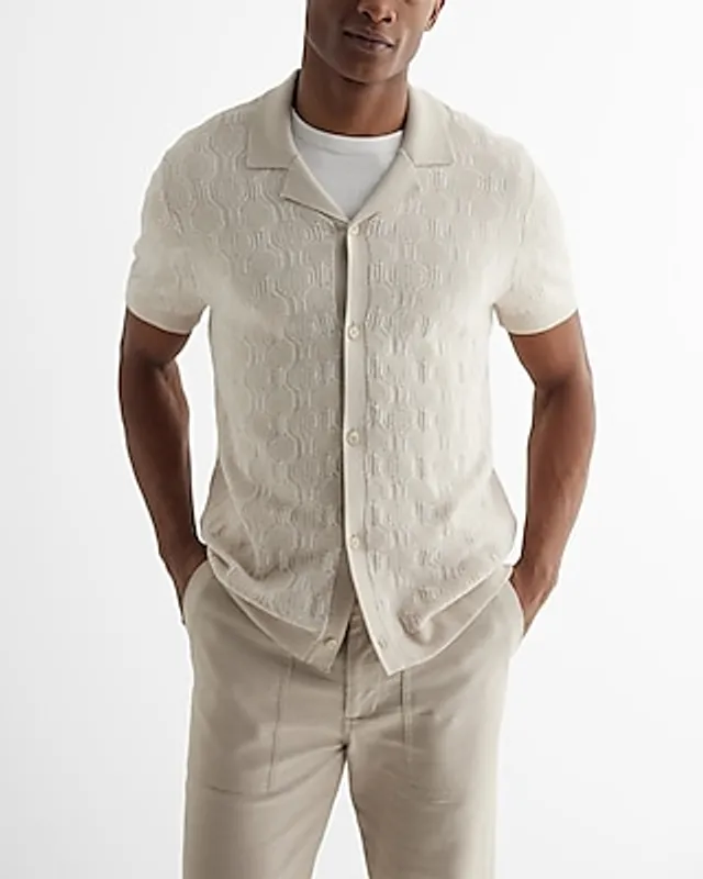 Express Geo Print Button Down Sweater Polo White Men | Connecticut Post Mall