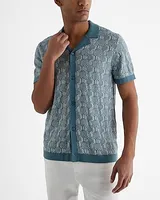 Geo Print Button Down Sweater Polo Blue Men's