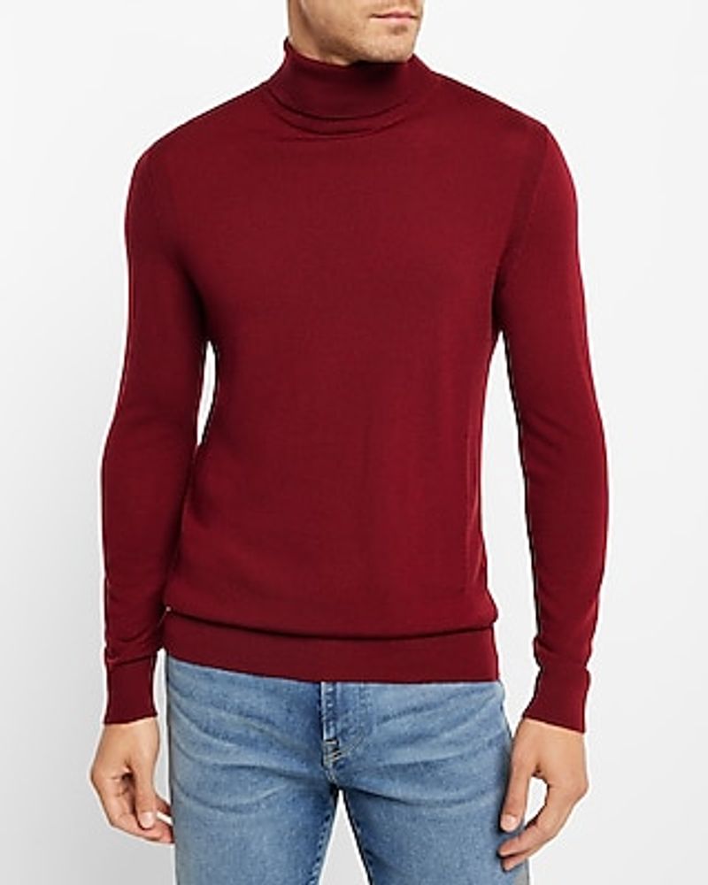 Solid Merino Wool Turtleneck Sweater Red Men's S