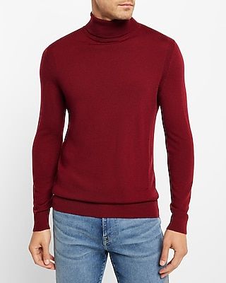 Solid Merino Wool Turtleneck Sweater Red Men's S