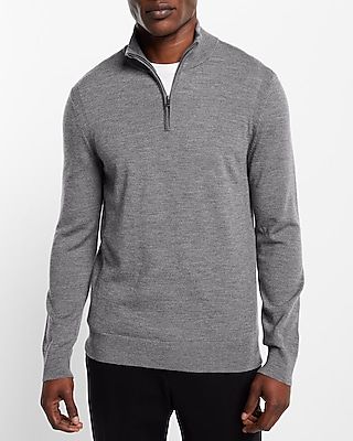 Merino Wool Quarter Zip Mock Neck Sweater Gray Men's S