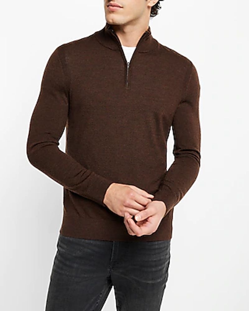 Big & Tall Merino Wool Quarter Zip Mock Neck Sweater Brown Men's XXL