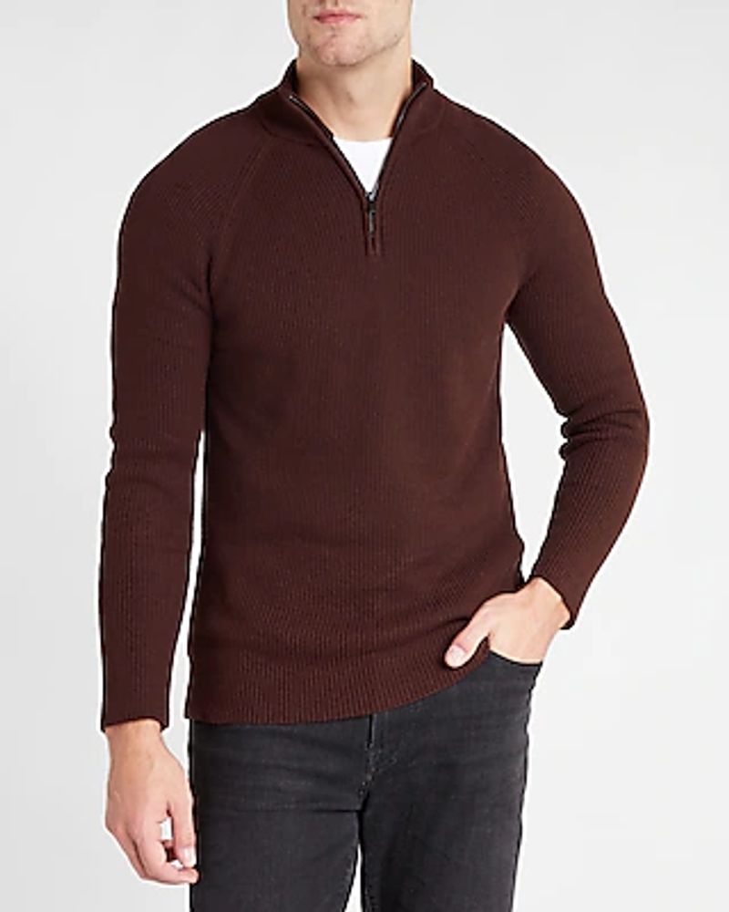 Solid Mock Neck Quarter Zip Sweater 