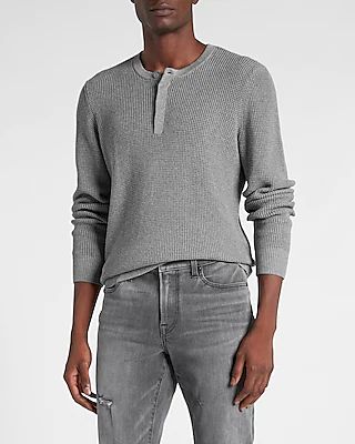 Solid Waffle Knit Henley Sweater