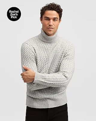 Big & Tall Cozy Chevron Cable Knit Turtleneck Sweater Gray Men's XXL