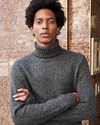Chunky Turtleneck Wool-Blend Sweater Gray Men's