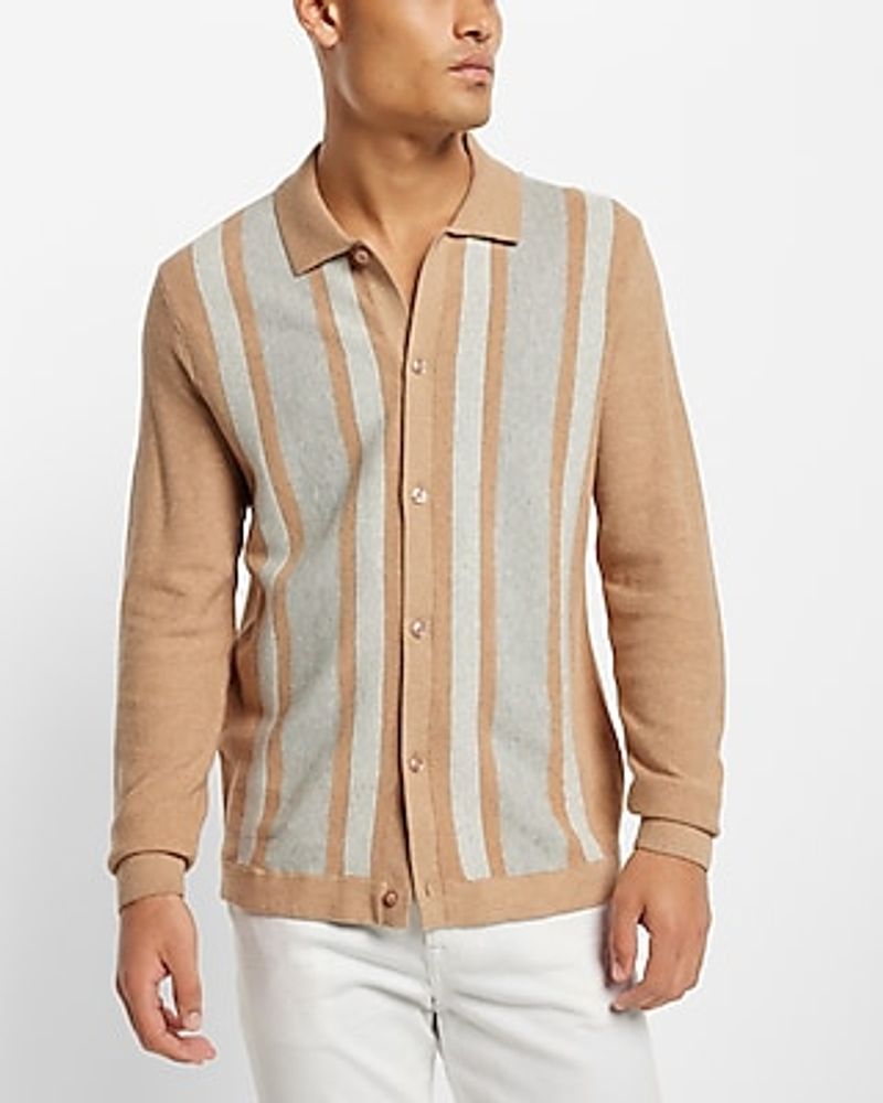Striped Button Down Sweater Polo Neutral Men's S
