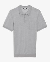 Merino Wool Short Sleeve Zip Polo Sweater Gray Men's S