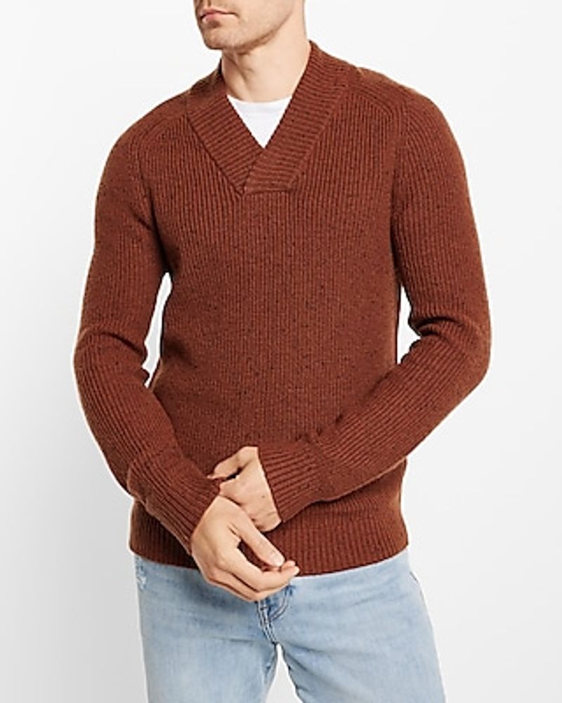 Waffle Knit Wool-Blend Shawl Collar Sweater